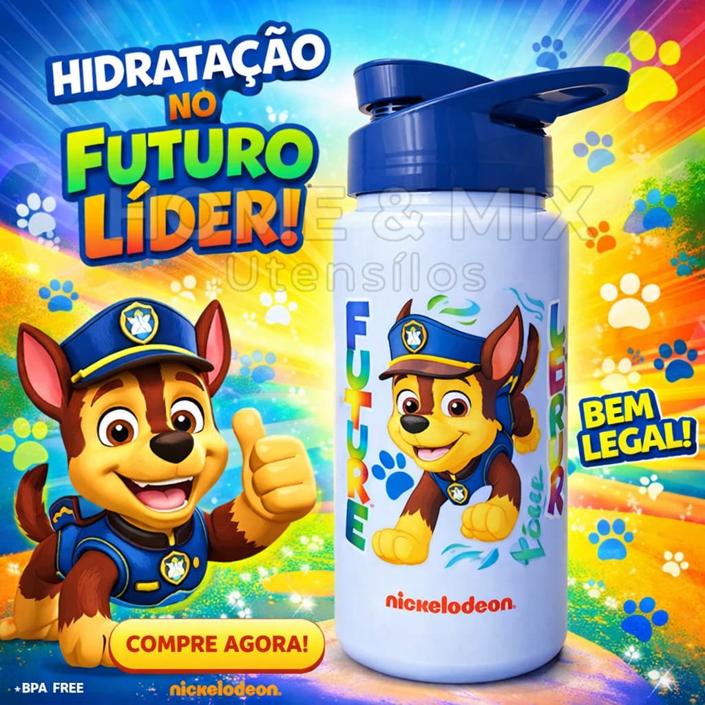 Garrafinha Squeeze De Agua Decorada para Criança Infantil 500ml Lancheira da Patrulha Canina