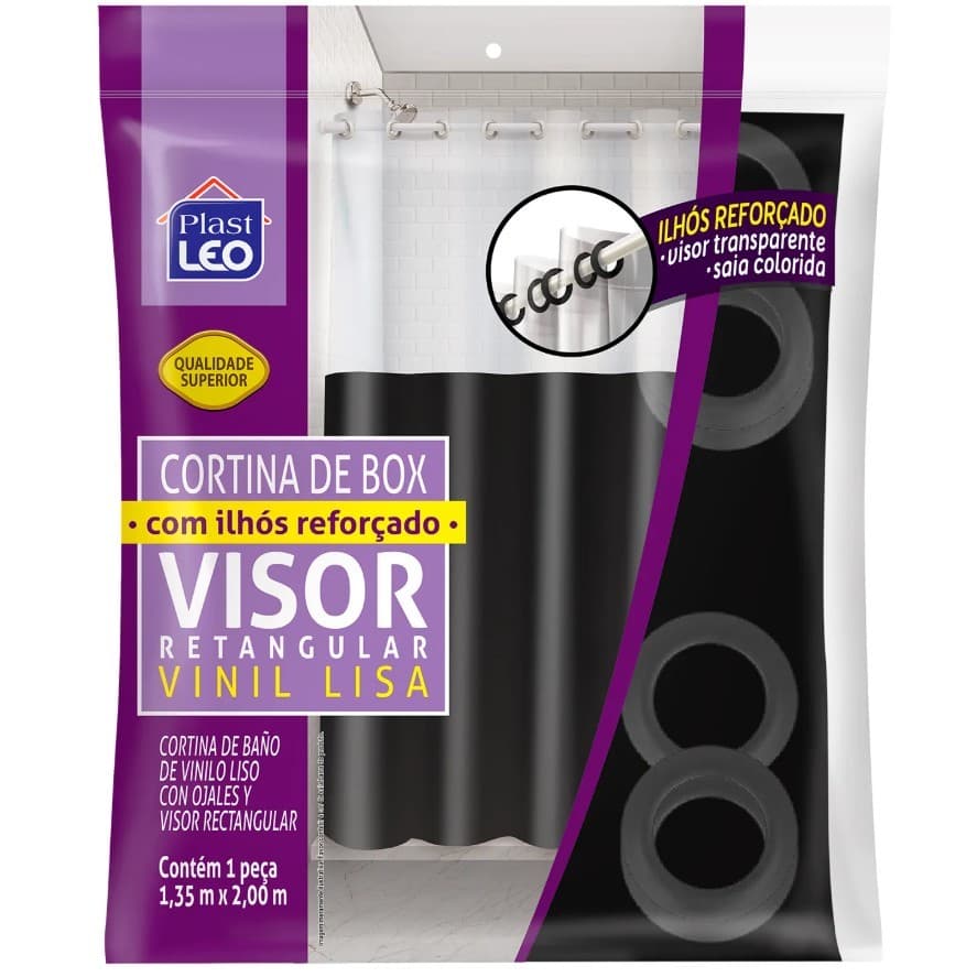Cortina para Box Banheiro em PVC 1,35m x 2,00m com Visor Transparente