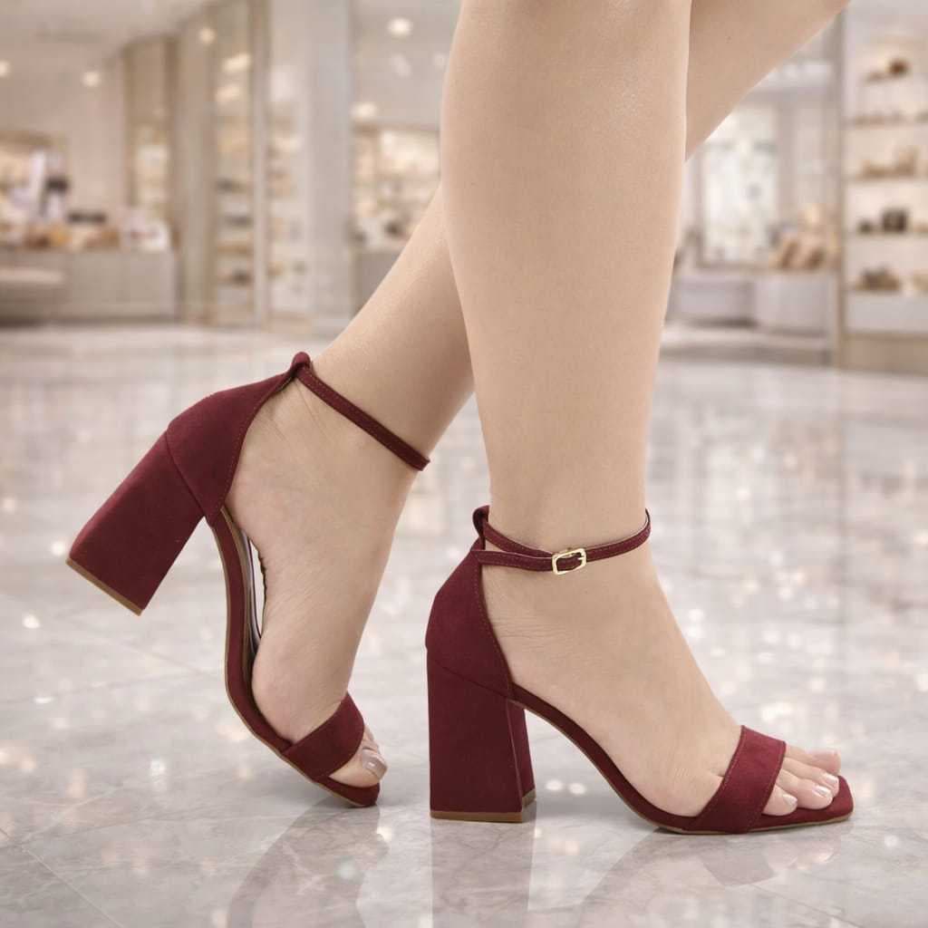 Sandália Feminina Sophia Shoes Moderna Salto Alto 8,5cm Trend Moda Feminina Trabalho Casual Camurça