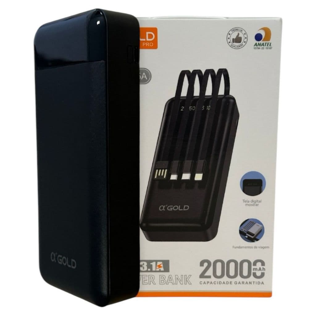 Power Bank gold 10000mAh com Carregamento Rápido e Simultâneo