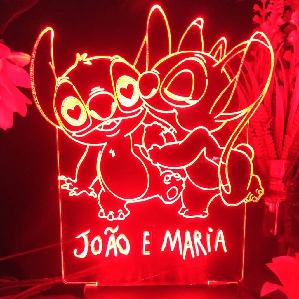 Luminária Stitch Casal Namorados Angel Abajur De Mesa Namorada Decoração Presente Dia dos Namorados
