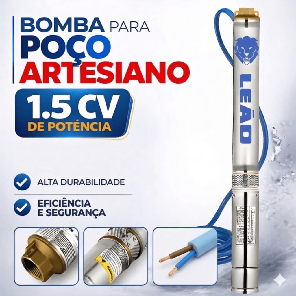 Bomba Leão Submersa Caneta Palito 1,5cv 3pol 2fios