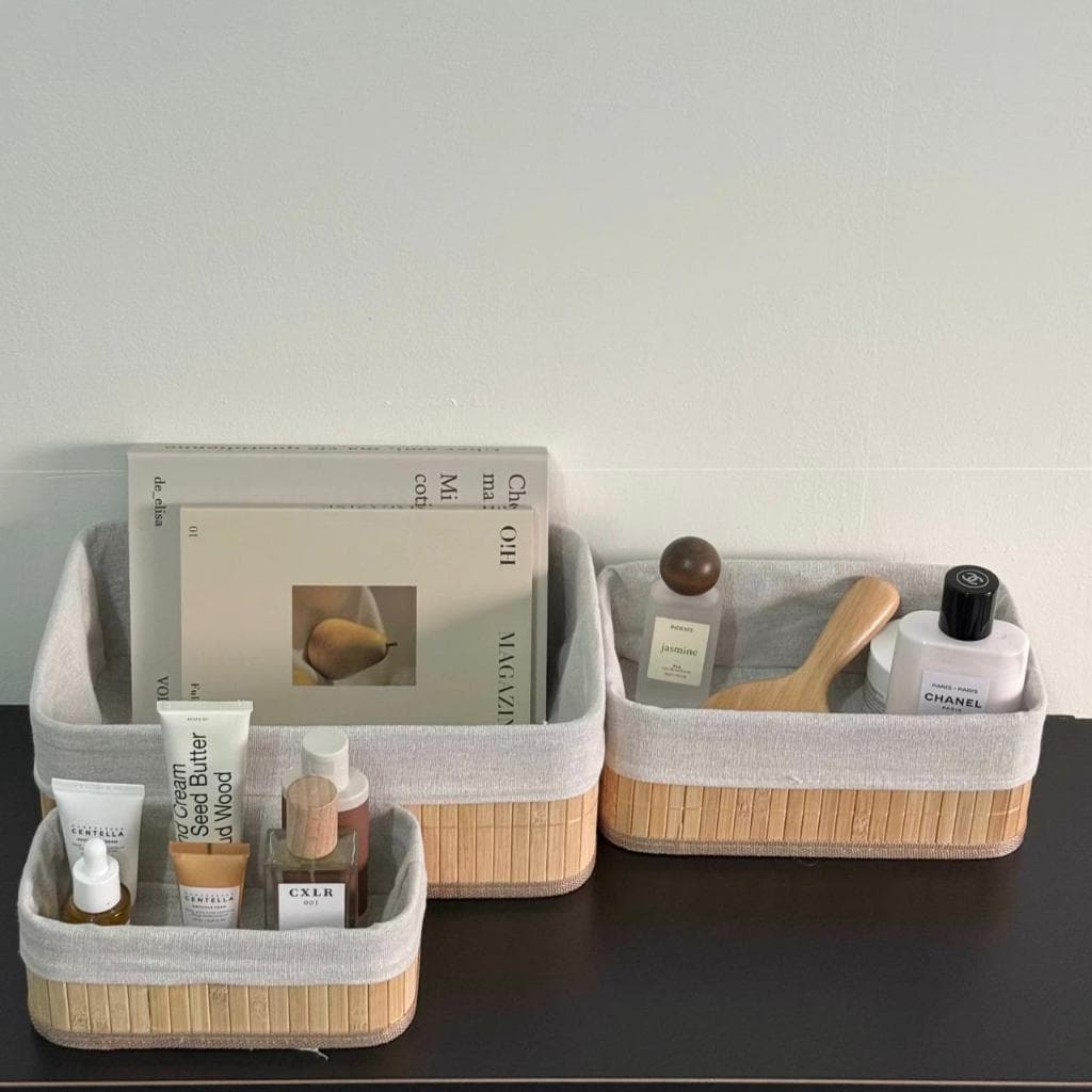 Cesto Organizador de Bambu Caixa Organizadora Multiuso para Roupas Brinquedos  P/M/L