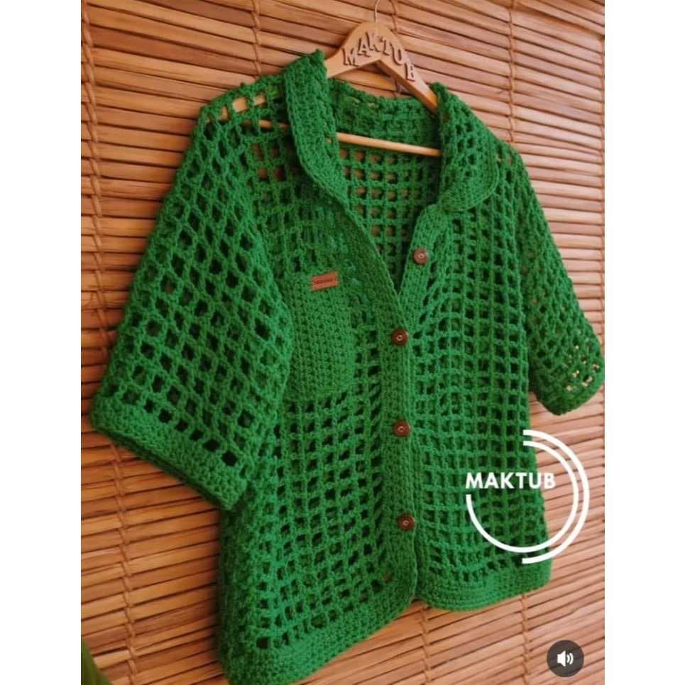 Blusa Brisa de Verão Blusa em crochê Camisa de Crochê Blusão em Crochet Blusa de Botão