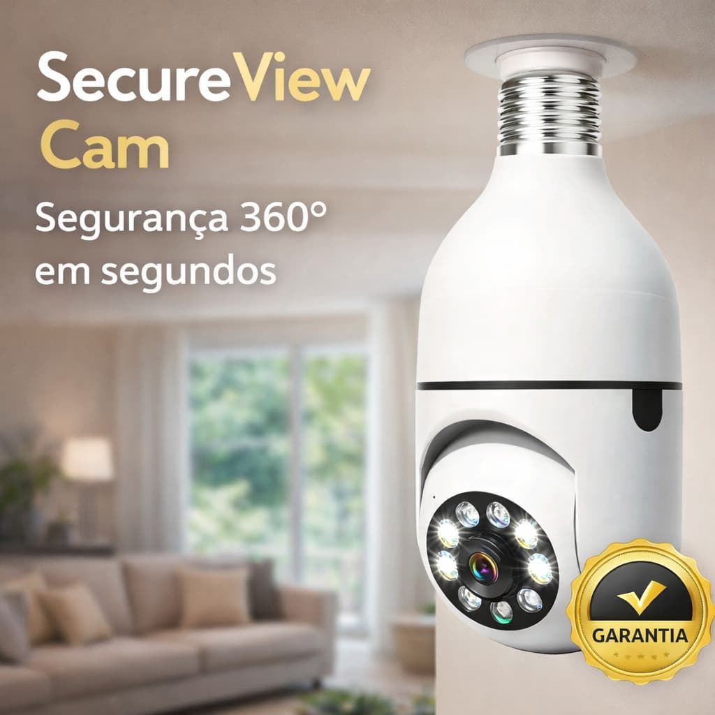 Câmera Lâmpada 360° WiFi SecureView Cam | Câmera Segurança Full HD Visão Noturna App Celular