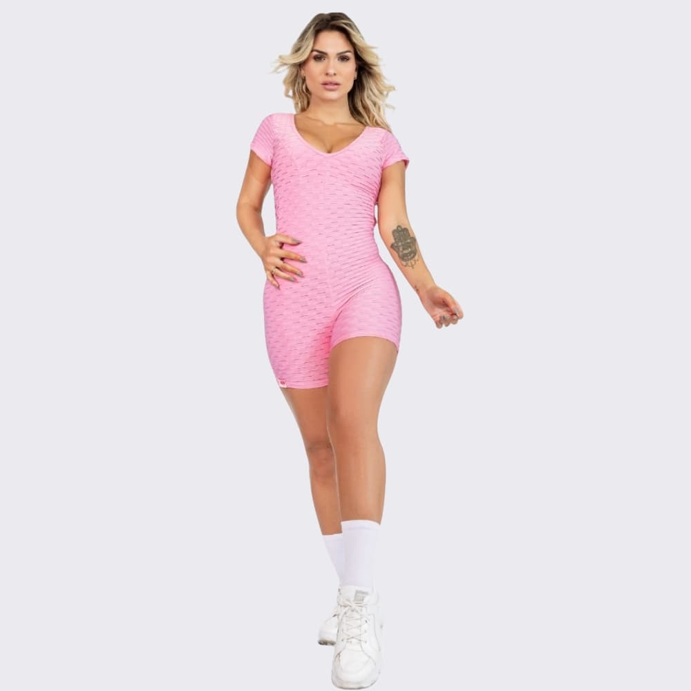 Macaquinho Bubble Fitnes Academia Mercy Rosa Claro AQN SPORT Zero Transparência