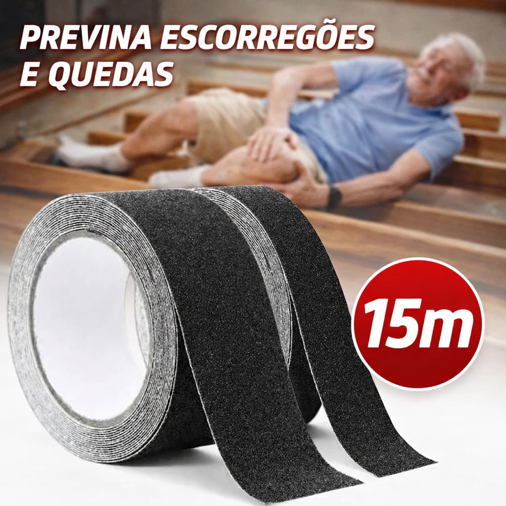 Kit Fita Antiderrapante Colante 5m 10m 15 Metros Preta Área Interna Piso Escada Rampas Degraus Lixa