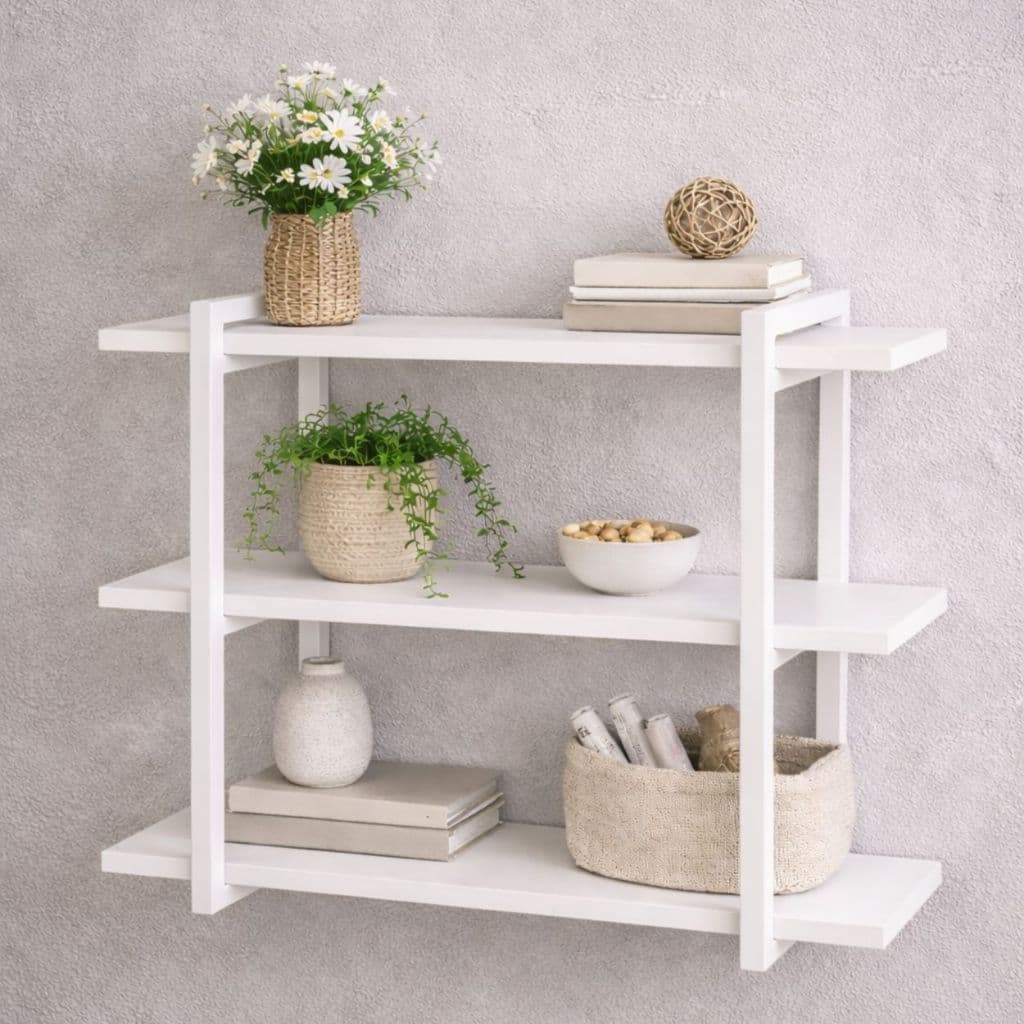 Prateleira Industrial Suspensa Organizador Branca Para 3 Madeira MDF 60cm