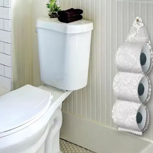 Porta Papel Higiênico em Renda para 3 Rolos – Organizador Decorativo para Banheiro