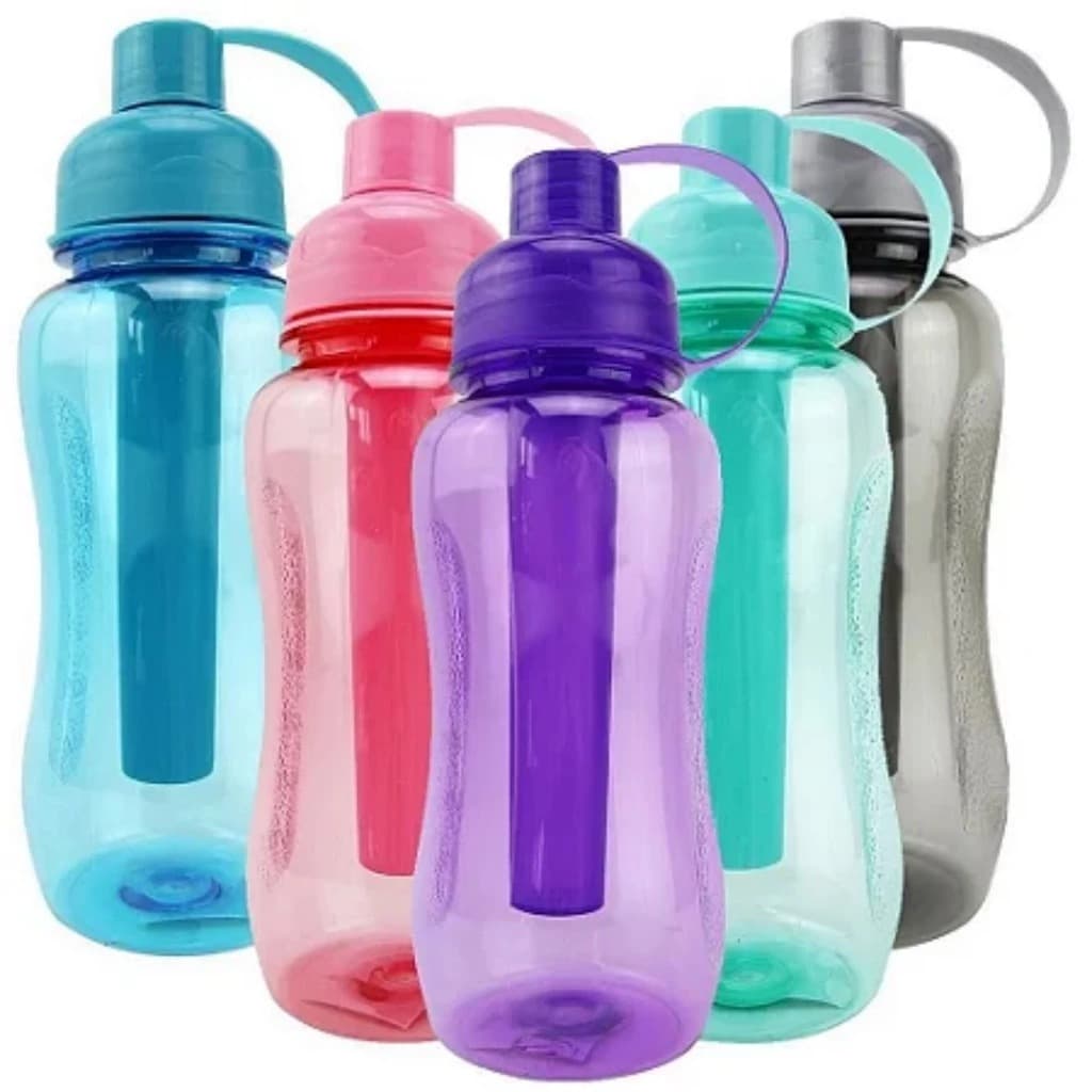 Squeeze Garrafa de água Com Tubo de Gelo 600 ml Esportiva Escola Academia Caminhada Cores Variadas
