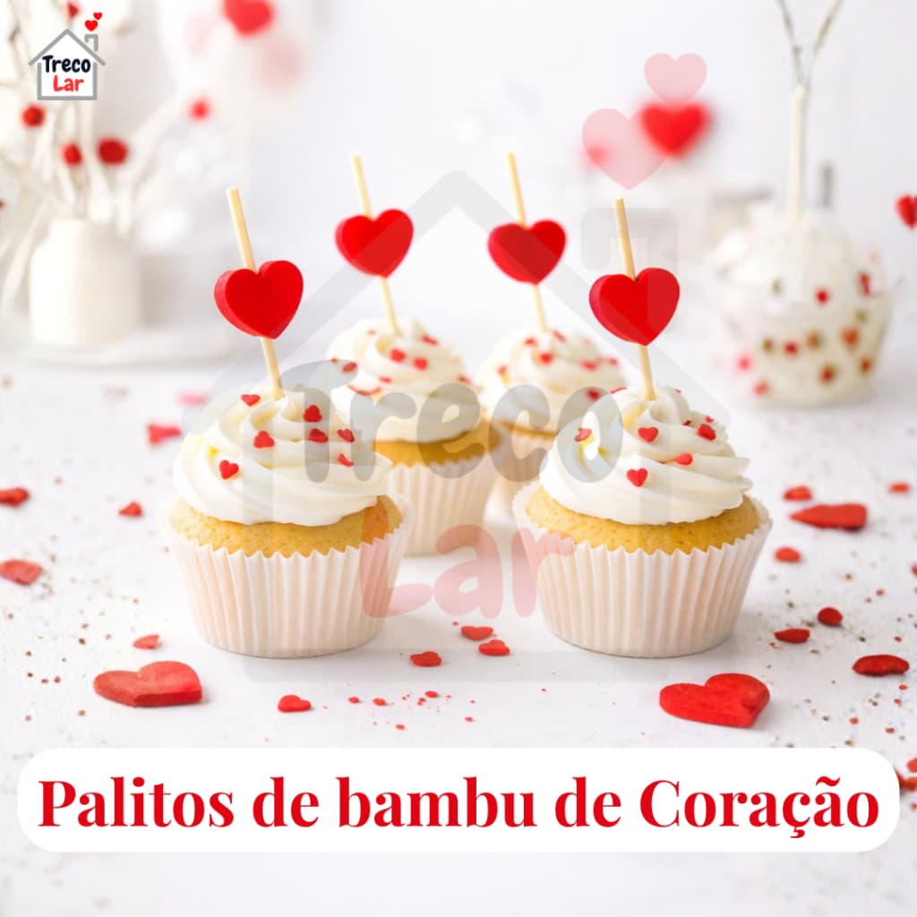 20/60 Palitos Decorativos Coração – Palito de Bambu para Petiscos Doces Festas Especiais Aniversário