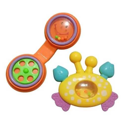 Kit 2 Chocalhos para Bebê – Telefone e Caranguejo Educativos e Divertidos