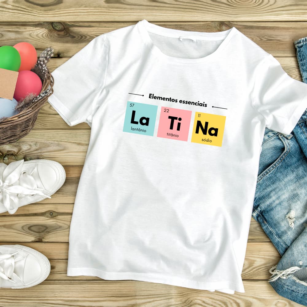 CAMISETA CAMISA OVERSIZED UNISSEX ALGODAO PERSONALIZADA LATINA ELEMNETOS ESSENCIAIS