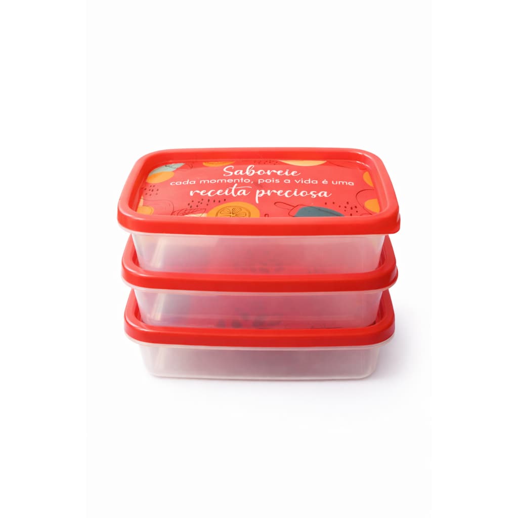 kit com 03 Potes Plásticos Herméticos para Alimentos.