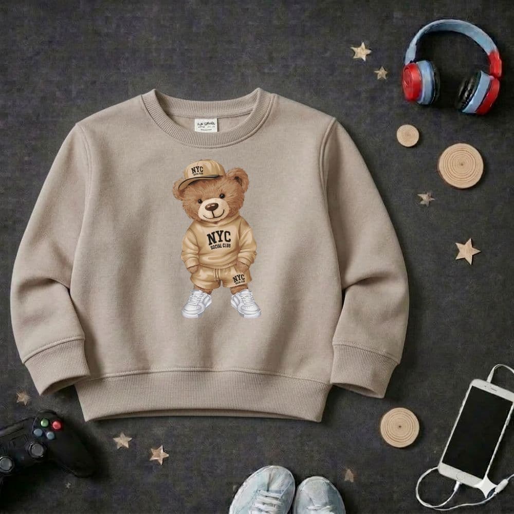 Moletom juvenil e infantil meninos urso nyc blusa de frio gola careca moletom flanelada premium