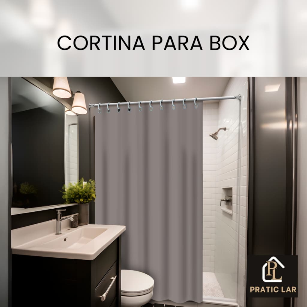 Cortina Box para Banheiro Poliéster Alta Qualidade Antimofo Lisa Moderna 138x198cm Ganchos