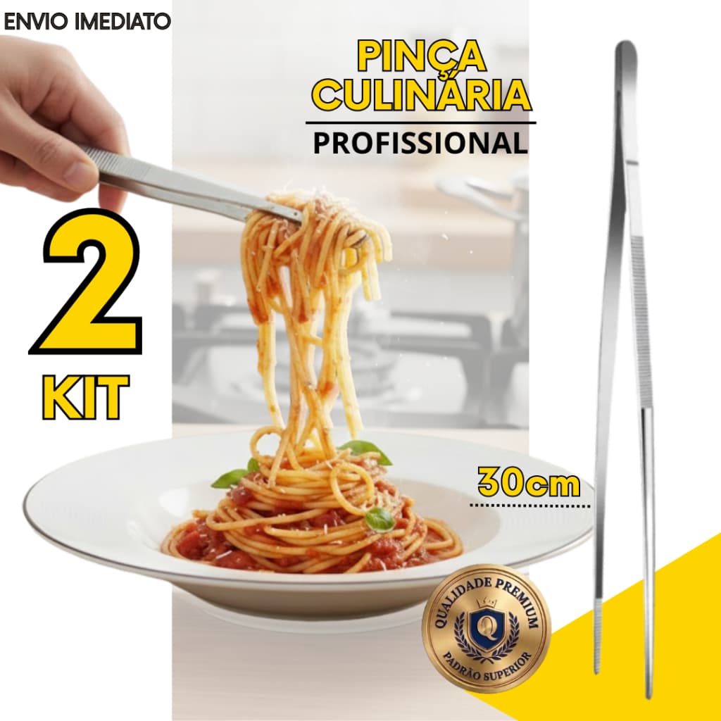 Kit 2 ou 1 un Pinça Longa 30cm em Aço Inox Multiuso - Culinária e Precisão Profissional