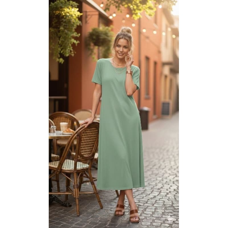 Vestido Midi Viscolycra Feminino Casual Manga Curta Estilo Camisetão Moda Básica P ao GG Várias Cores