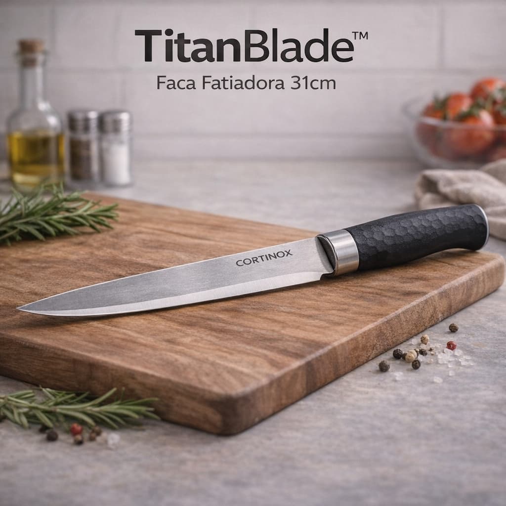 Faca Fatiadora 31cm TitanBlade™ Aço Inox Profissional Cortinox Corte Preciso Cozinha Churrasco