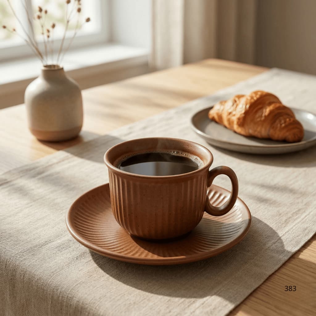 Jogo 6 Xícaras Chá e Café Wellig Cerâmica 90ml Marrom Com Pires Jogo Xícaras Mesa Posta