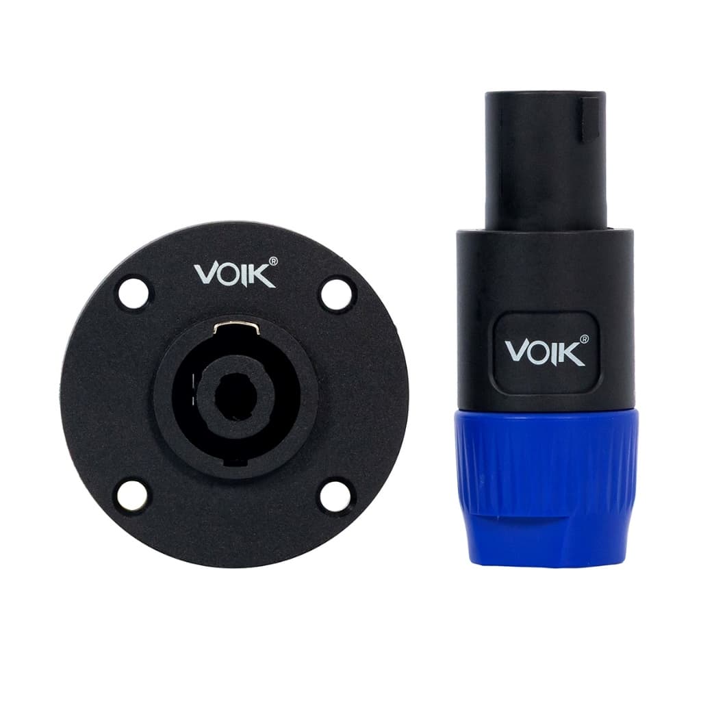 Kit Par Conector Speakon Voik Macho e Fêmea 4 Polos Com Trava Twist-Lock Profissional Audio