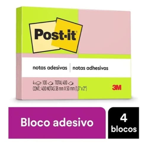 Post-it 653 Neon 4 Blocos 100 Folhas Cada 38mm X 50mm 3mPost-it 653 Neon 4 Blocos 100 Folhas Cada 38mm X 50mm 3m Post-it