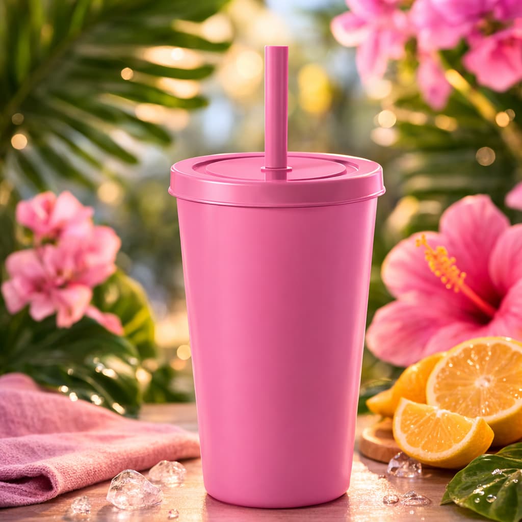 kit 30 Copos Ecologic 500 com Tampa e Canudo - Suco Chá Festa infantil