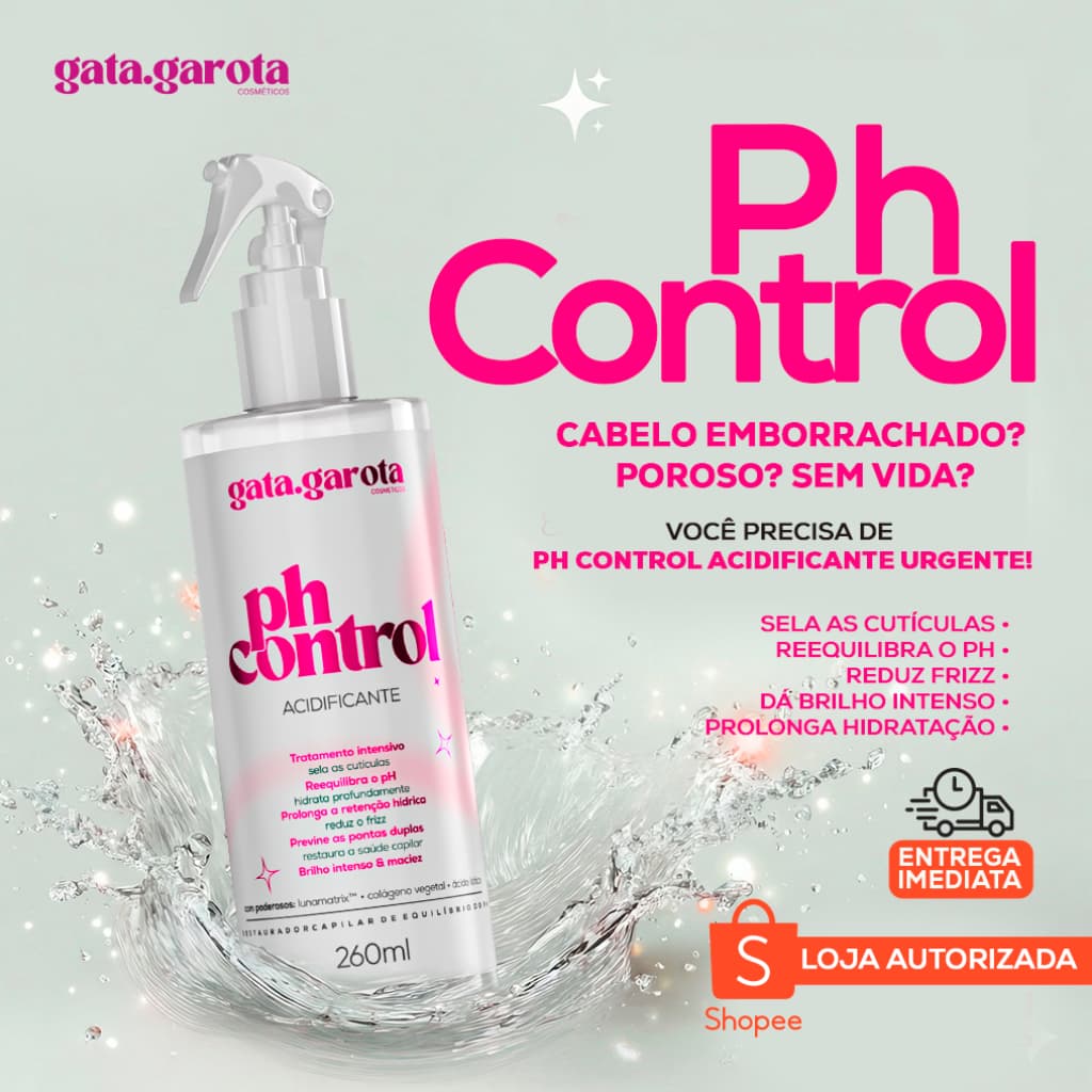 Máscara Acidificante PH Control Sela Cutículas Antifrizz Hidratação Maciez Brilho Gata Garota