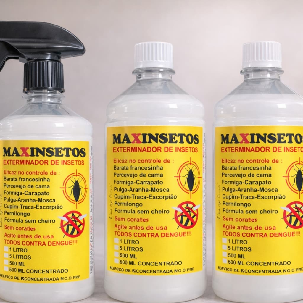 3 Baratas francesinhas Percevejos de Cama, Formigas, Moscas, Baratas,traças , Cupins 500 ml S/cheiro tóxico + Borrifador