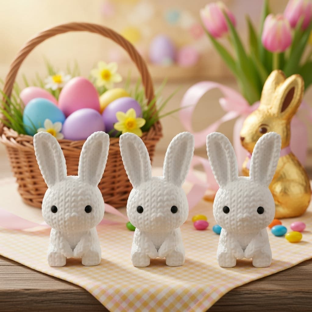Kit 3 Coelhos Decorativos Páscoa Estilo Crochê