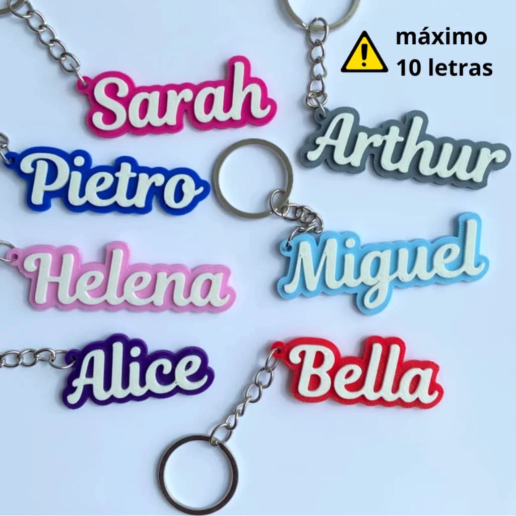 Chaveiro Personalizado com Nome Várias Cores Presente Perfeito e Exclusivo TAG para Mochila Infantil
