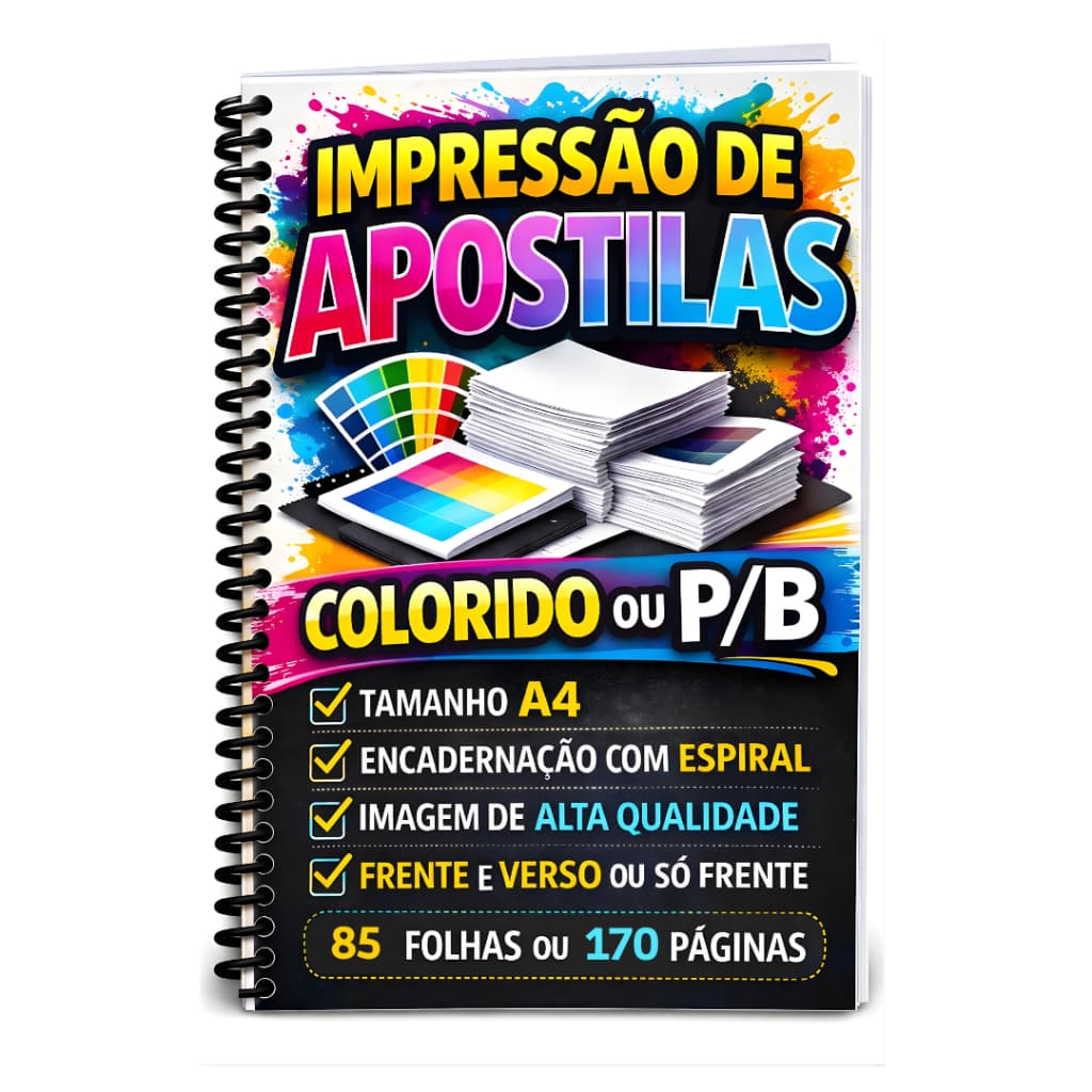 Impressão de Apostila / Até 85 Folhas - 170 Páginas - Sem limite de Cores!
