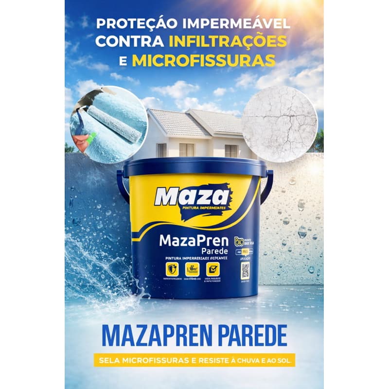 Mazapren Parede – Impermeabilizante Sela Microfissuras | Proteção de Infiltração Chuva Sol - Tinta Borracha Liquida 18kg