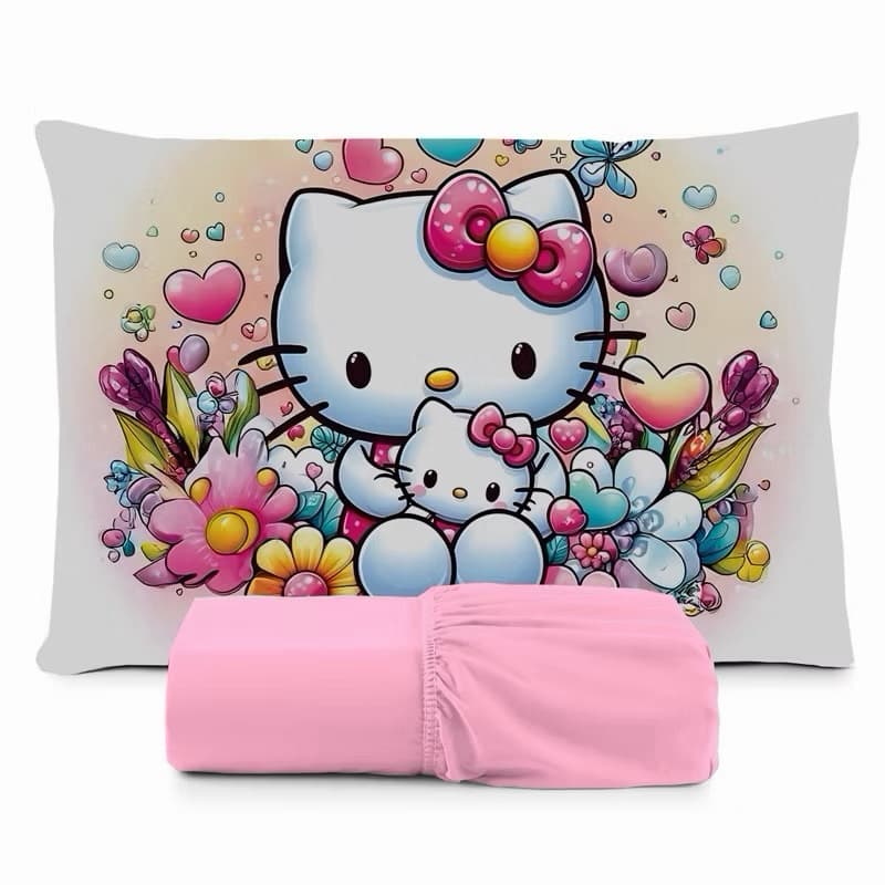 JOGO DE LENÇOL SOLTEIRO INFANTIL HELLO KITTY ROSA QUARTO DE MENINA