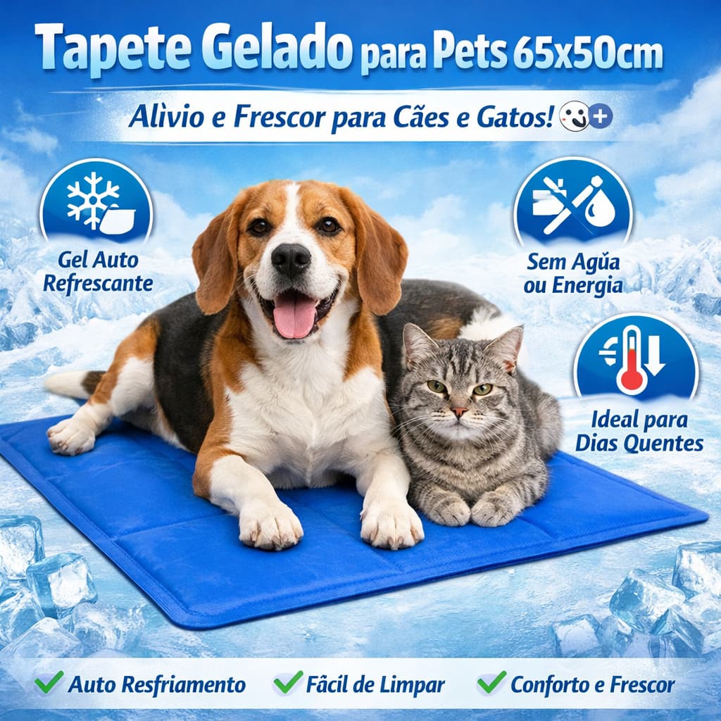 Tapete Gelado para Pets 65x50cm – Tapete Refrescante para Cães e Gatos, Colchonete Térmico Auto Resfriamento, Ideal para