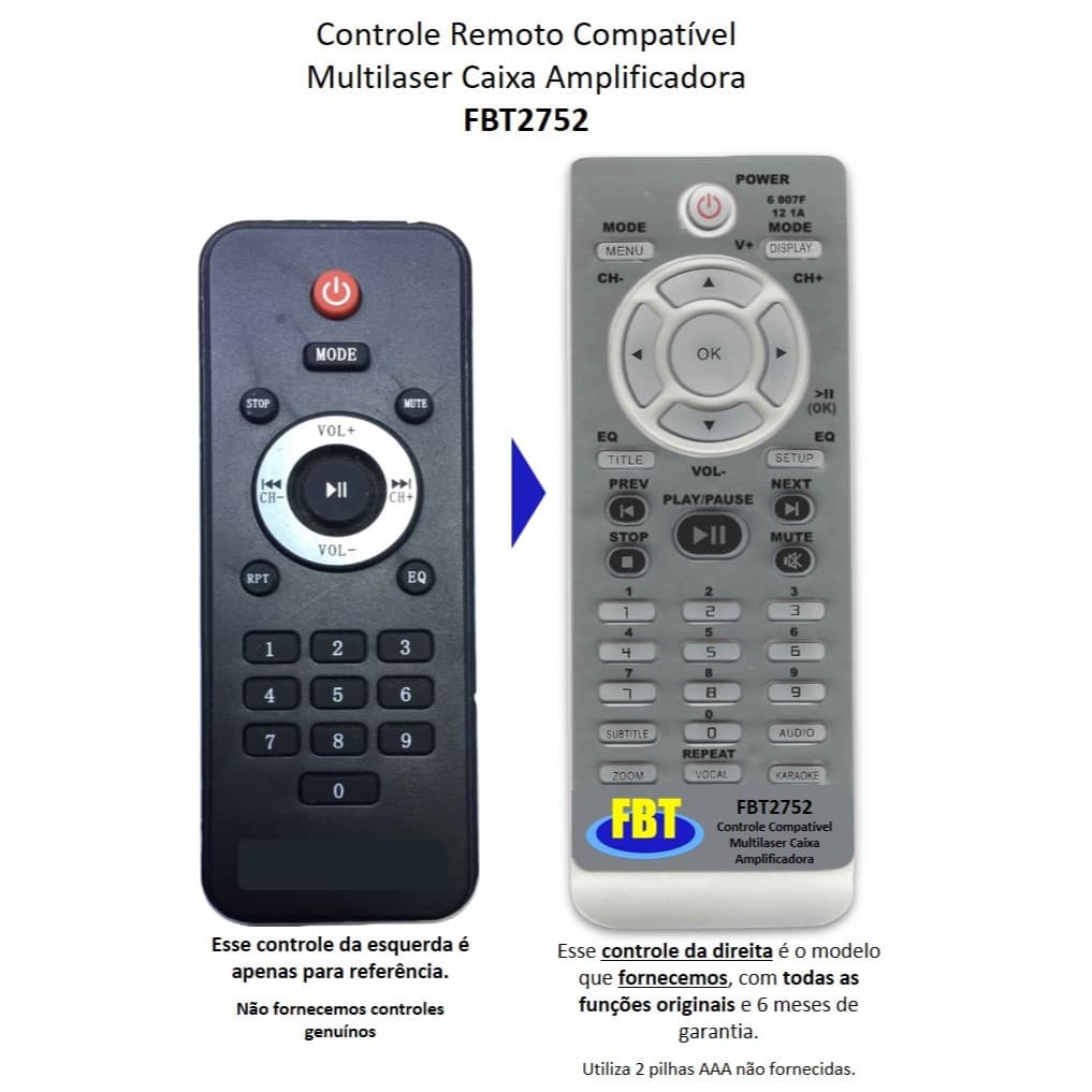 Controle Compatível Com MULTILASER CX AMP FBT2752