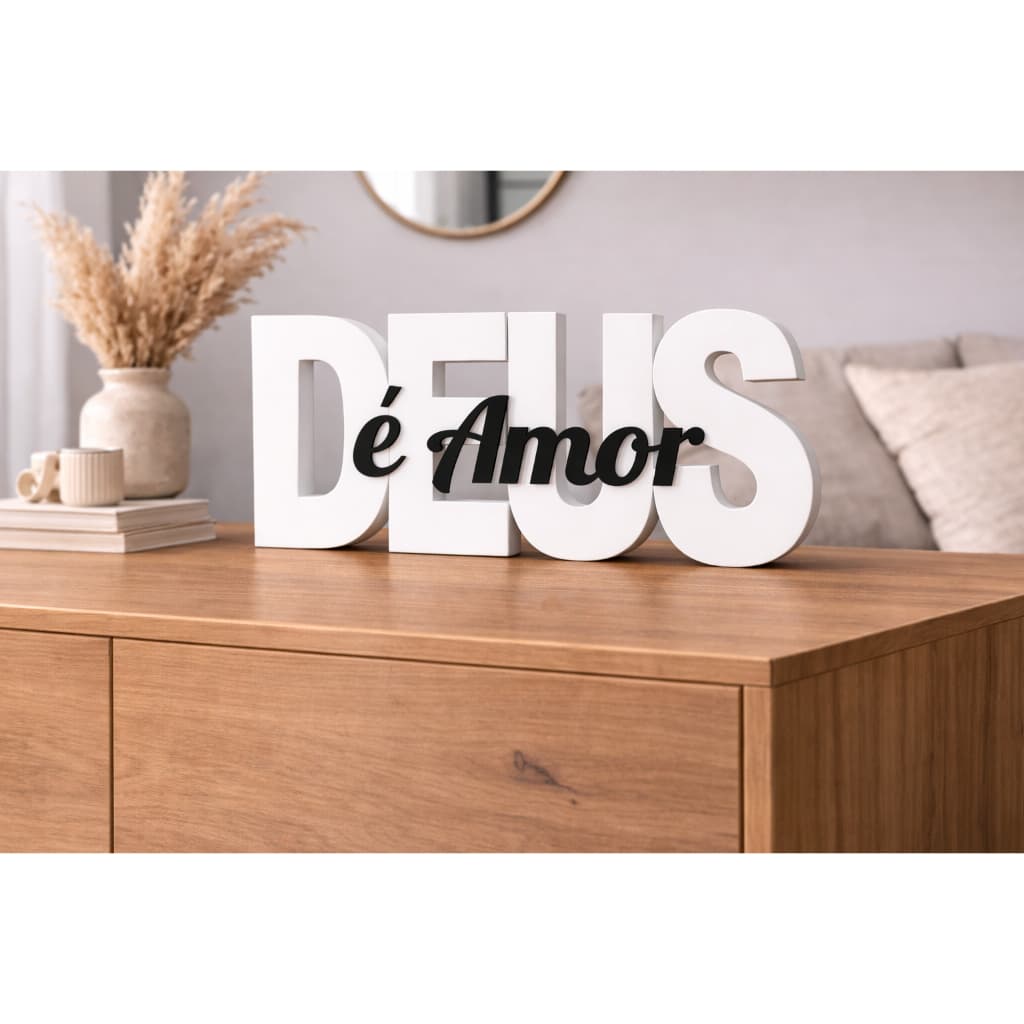 Enfeite Decorativo Deus é Amor Frase Cristã para Sala Aparador