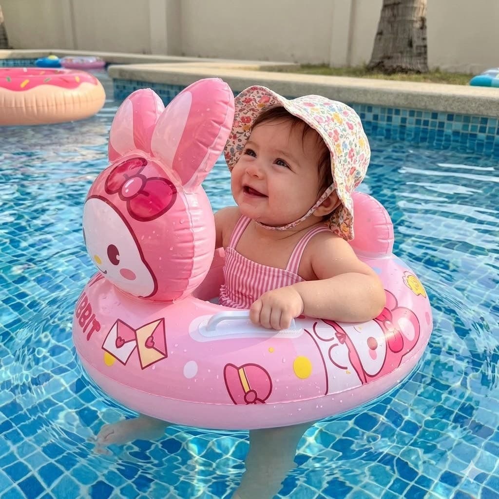 Boia Estilo Bote 70cm  para Bebê Hello Kitty Fofa Estilosa Modelo Fralda Segura Piscina Apoio Mãos