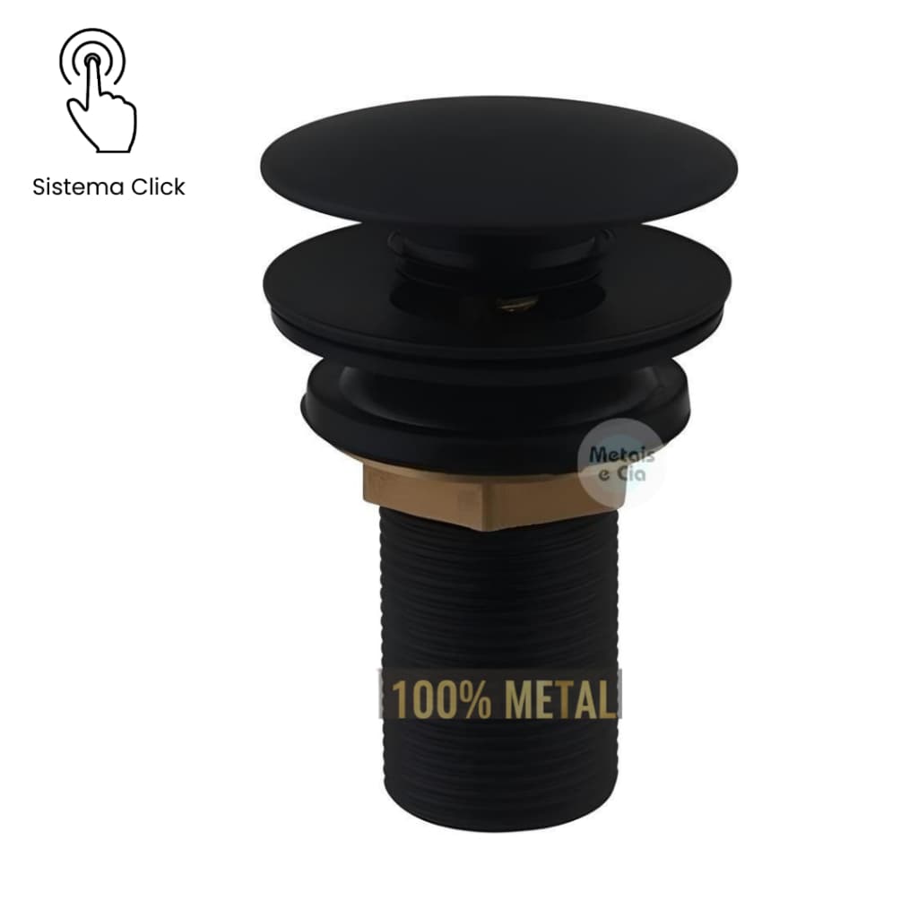 Válvula Click Up em Metal Preta Redonda para Cuba Banheiro