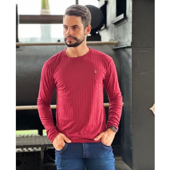 Camiseta Masculina Manga Longa Canelada – Estilo e Conforto Premium!
