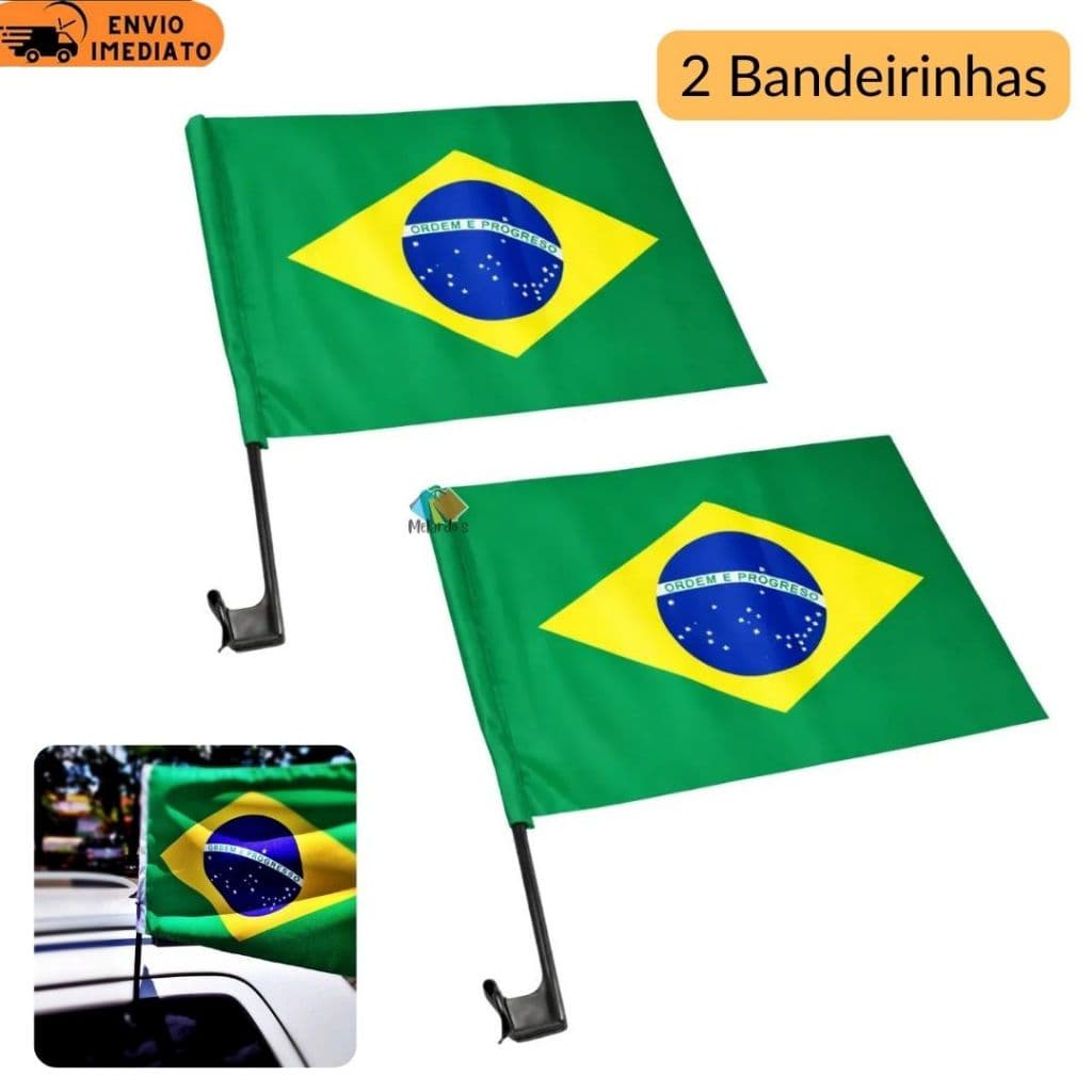 2 Bandeira Do Brasil Vidro Automotivo Copa Bandeirinhas Verde e Amarela