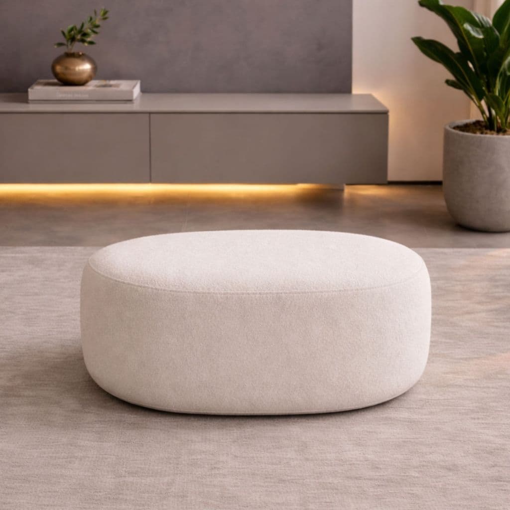 Puff Milão Grande 80x64 Plus Orgânico Decorativo Estofado Bouclé Linho Corino Puff Sala Quarto Assento Moderno