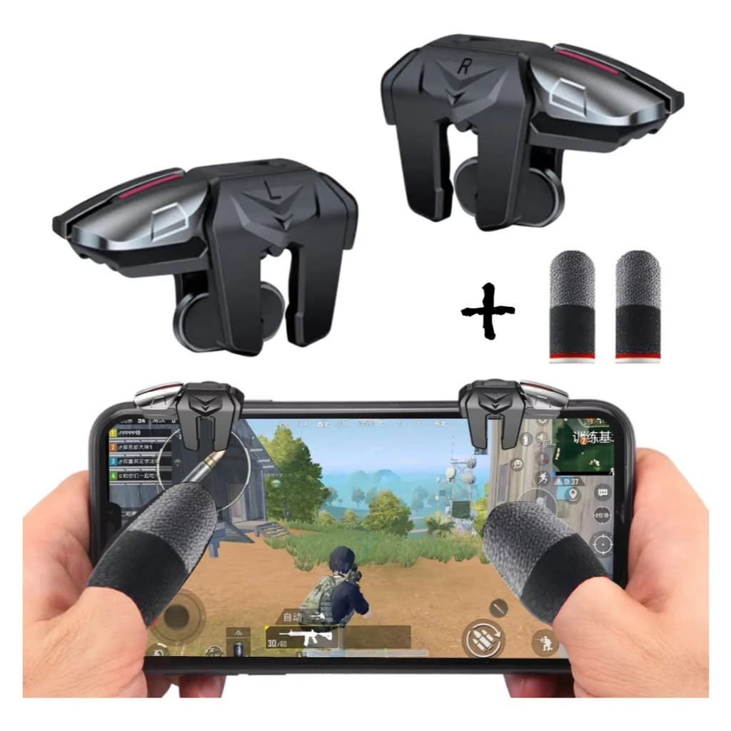 Kit Gatilho Celular + Luva Dedo Gamepad L1/L2 R1/R2 Gatilho PUBG, Call Of Duty, Fortnite e Free Fire