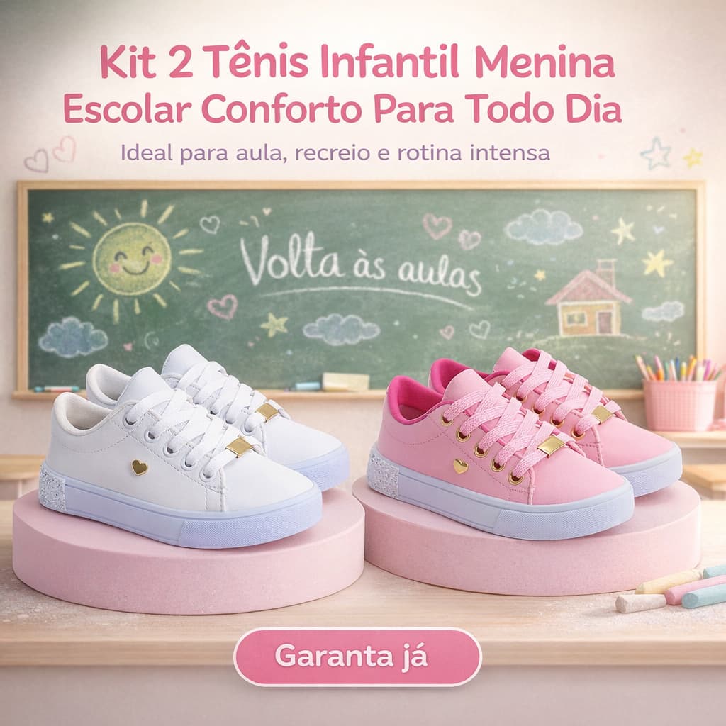 Combo 2 Tênis Infantil Menina Resistente Durável Escolar Uso Diário 25 ao 33 Envio Rápido