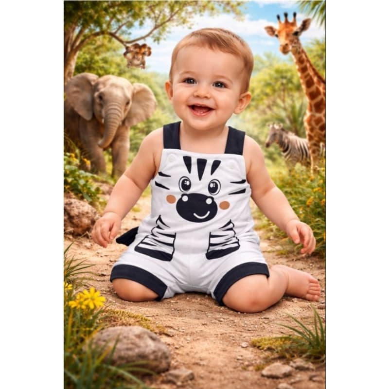 [ Produto novo] Jardineira animais Zebra 3 a 6 meses Tam unico menino