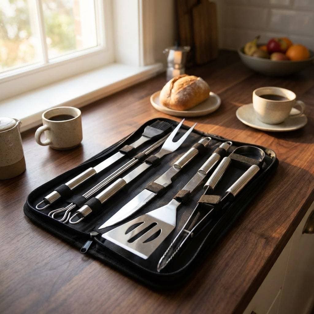 Kit Churrasco Inox Profissional 9 Peças  Churrasqueiro Utensílios Chef Gourmet Completo e Prático