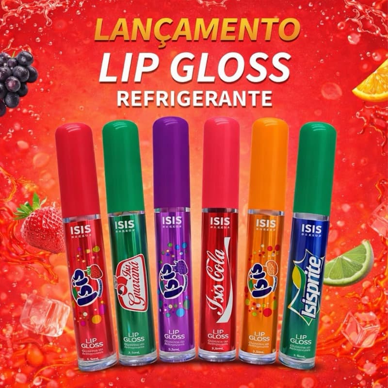 Lip Gloss Sabor Refrigerante Isis Makeup Efeito Refrescante Longa Duração Brilho Intenso
