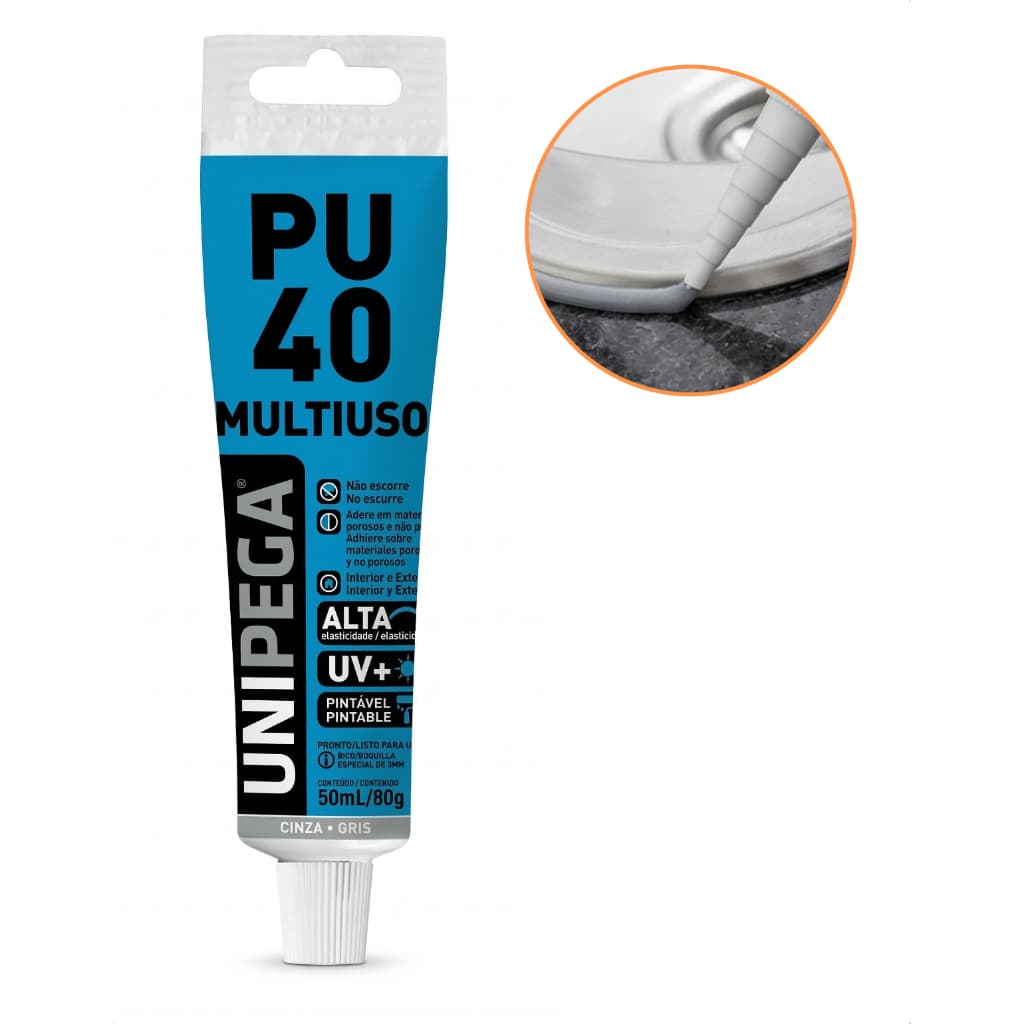 Selante PU40 Cinza Unipega 80g 50ml Poliuretano Multiuso