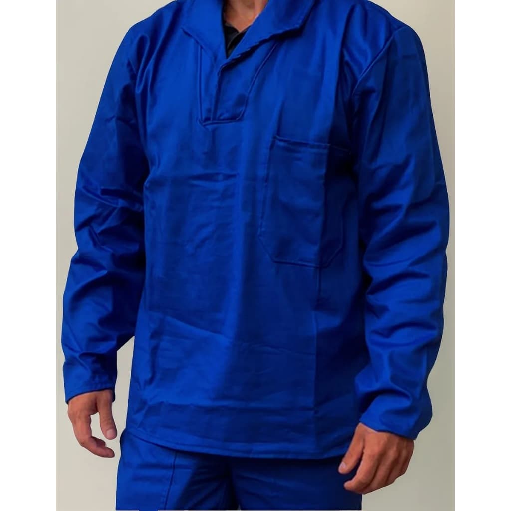 Camisa Jaleco Brim Manga Longa Fechada Cinza Ou Azul