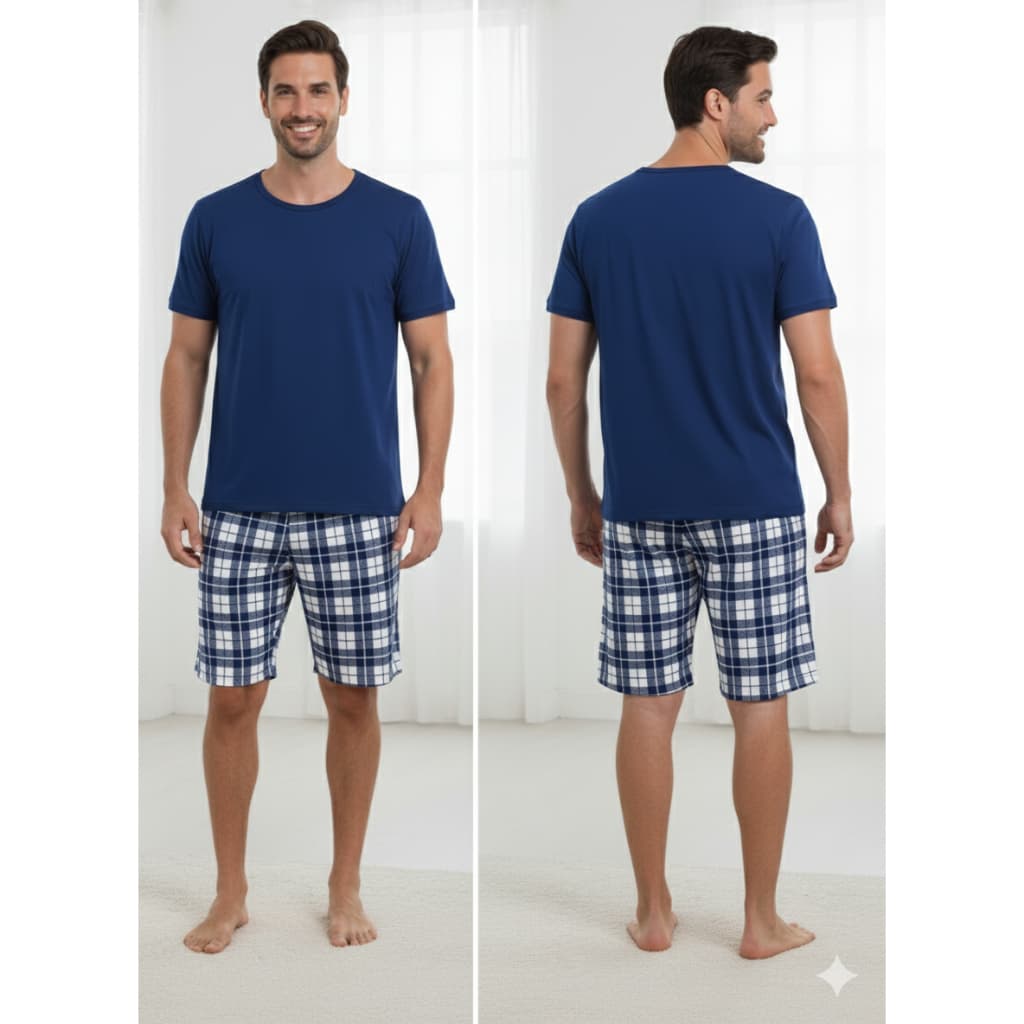 Conjunto Pijama Adulto Masculino Curto Básico Xadrez Liso Verão